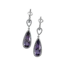 14K White Gold Amethyst & Diamond Earringswhite 