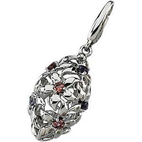 14K White Gold Amethyst & Pink Tourmaline Charmwhite 