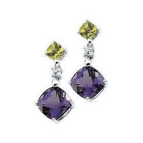 14K White Gold Amethyst, Peridot & Diamond Earringswhite 