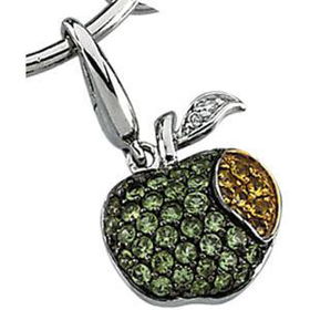 14K White Gold Black Rhodium Plate Orange Sapphire, Tsavorite & Diamond Charmwhite 