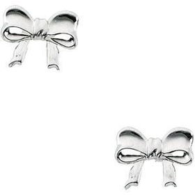 14K White Gold Children's Bow Earringswhite 