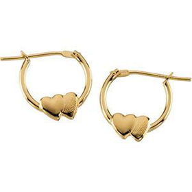 14K White Gold Children's Hoop Earrings With Two Heartswhite 