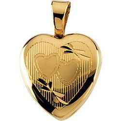 14K Yellow Gold Children's Heart Locket Pendantyellow 