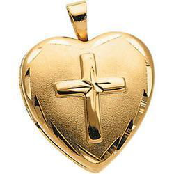 14K Yellow Gold Teen Heart With Cross Locketyellow 