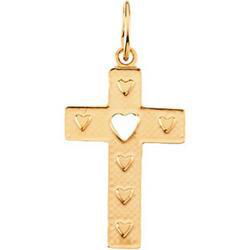 14K Yellow Gold Children's Heart Design Cross Pendantyellow 