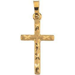 14K Yellow Gold Teen Tubular Diamond Cut Cross Pendantyellow 