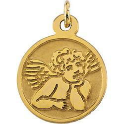 14K Yellow Gold Round Angel Pendant With Chainyellow 