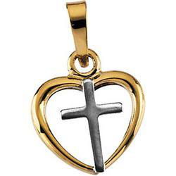 14K Yellow Gold Heart & Cross Pendant With Chainyellow 