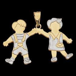 14K Yellow Gold Boy & Girl Pendant Rhodium Platedyellow 