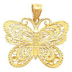 14K Yellow Gold Butterfly Chain Pendant Slideyellow 