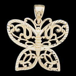 14K Yellow Gold Butterfly Chain Pendant Slideyellow 