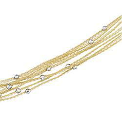 14K Yellow Gold 7 Strand Mesh Chain With White Gold Diamond Cut Beads - 17 inchesyellow 