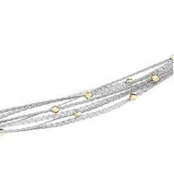 14K White Gold 7 Strand Mesh Chain With Yellow Gold Diamond Cut Beads - 17 incheswhite 