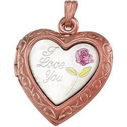 14K Rose Gold Heart Locket With "I Love You"rose 