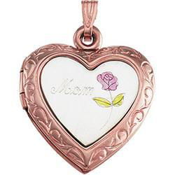 14K Rose Gold Heart Locket With "Mom"rose 