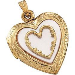 14K Yellow Gold Mother Of Pearl Heart Locketyellow 