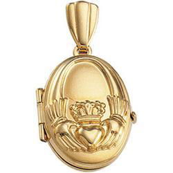 14K Yellow Gold Oval Small Claddagh Locketyellow 