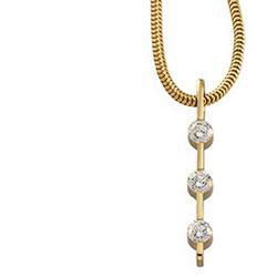 14K Yellow Gold Three 3 Stone Pendant With Snake Chainyellow 