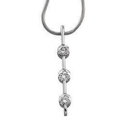 14K White Gold Three 3 Stone Pendant With Snake Chainwhite 