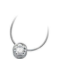 14K White Gold Created Moissanite Solitaire Pendant Slide One 18 Inch Round Snake Chainwhite 