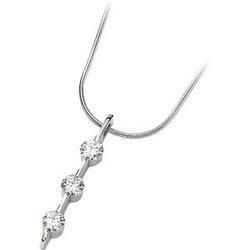 14K White Gold Created Moissanite Three Stone Pendant With Snake Chainwhite 