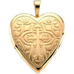 14K Yellow Gold Etched Heart Cross Locketyellow 
