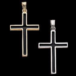 14K White Gold Black Epoxy Cross Pendantwhite 