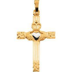 14K Two Tone Gold Claddagh Cross Pendanttwo 