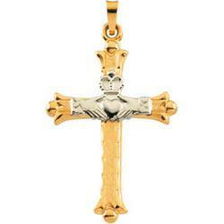 14K Two Tone Gold Claddagh Cross Pendanttwo 