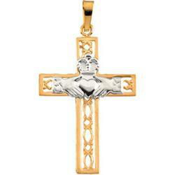 14K Two Tone Gold Claddagh Cross Pendanttwo 