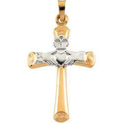 14K Two Tone Gold Claddagh Cross Pendanttwo 