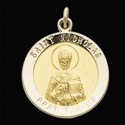 14K White Gold Round St Nicholas Pendant Medalwhite 