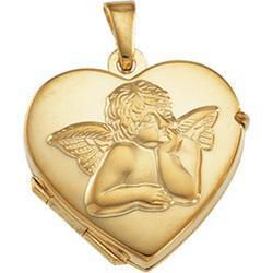 14K Yellow Gold Heart Shaped Locket With Angelyellow 