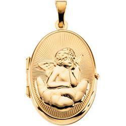 14K Yellow Gold Oval Shaped Locket With Angelyellow 