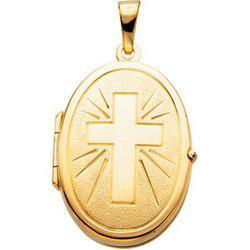 14K Yellow Gold Oval Shaped Locket With Crossyellow 