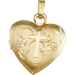 14K Yellow Gold Heart Shaped Cross Locketyellow 