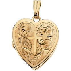 14K Yellow Gold Heart Shaped Cross Locketyellow 