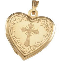 14K Yellow Gold Heart Shaped Cross Locketyellow 