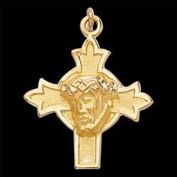 14K Yellow Gold Head Of Jesus Crown Cross Pendantyellow 