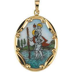 14K Yellow Gold Porcelain St. Christopher Pendantyellow 
