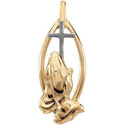 14K Two Tone Gold Praying Hands Cross Pendanttwo 