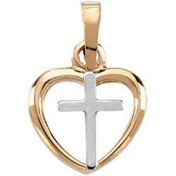 14K Two Tone Gold Heart Design Cross Pendanttwo 