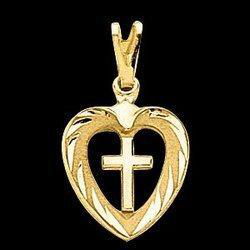 Yellow Gold Filled Heart & Cross Pendantyellow 
