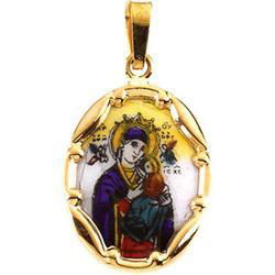 14K Yellow Gold Porcelain Perpetual Help Pendantyellow 