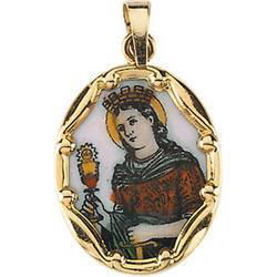 14K Yellow Gold Porcelain Sacred Heart Pendantyellow 