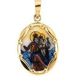 14K Yellow Gold Porcelain Scapular Pendantyellow 