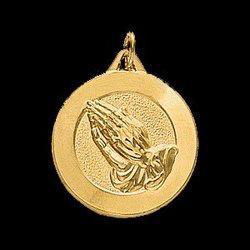 14K Yellow Gold Disc W/Praying Hands Pendantyellow 