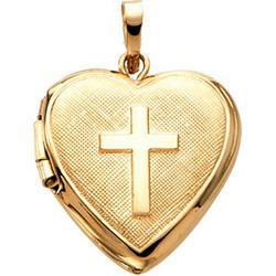 14K Yellow Gold Heart Shaped Cross Locketyellow 