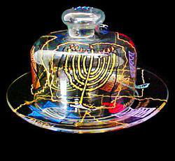 Jewish Fantasy Design - Hand Painted - Cheese Dome and Matching 10 inch Platejewish 