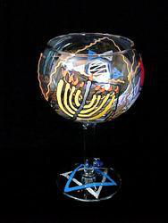 Jewish Fantasy Design - Hand Painted - Goblet - 12.5 oz.jewish 